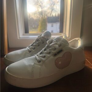Love Moschino White and Pink Heart Sneakers